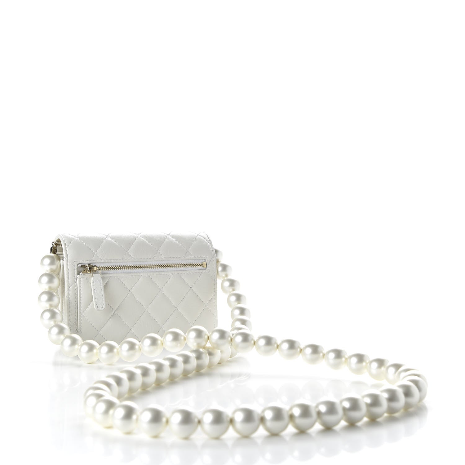 Chanel Calfskin Quilted Pearl Mini Wallet On Chain WOC White 3 of 11