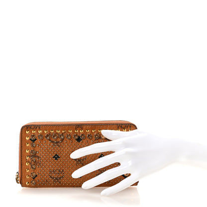 MCM Visetos Studded Crystal Zip Around Wallet Cognac 2 of 6