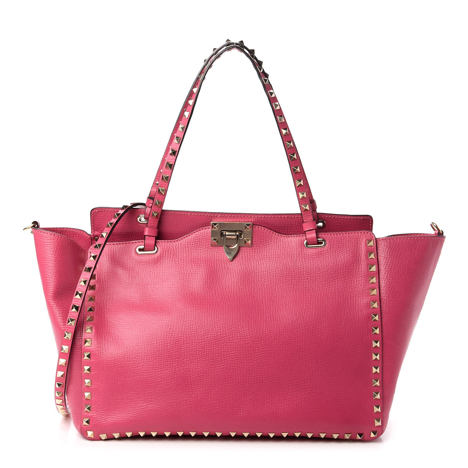 Valentino Garavani Textured Calfskin Medium Rockstud Tote Pop Fuxia 1 of 10