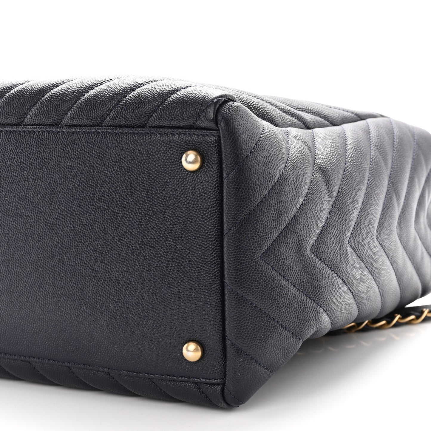 Caviar Chevron Quilted Coco Handle Shopping Tote Blue