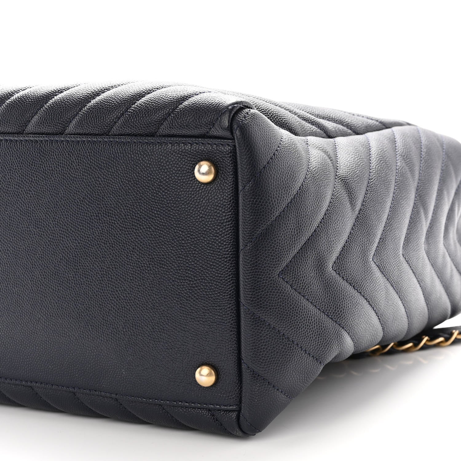 Chanel Caviar Chevron Quilted Coco Handle Shopping Tote Blue 11 of 11