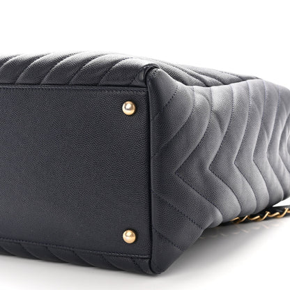 Chanel Caviar Chevron Quilted Coco Handle Shopping Tote Blue 11 of 11