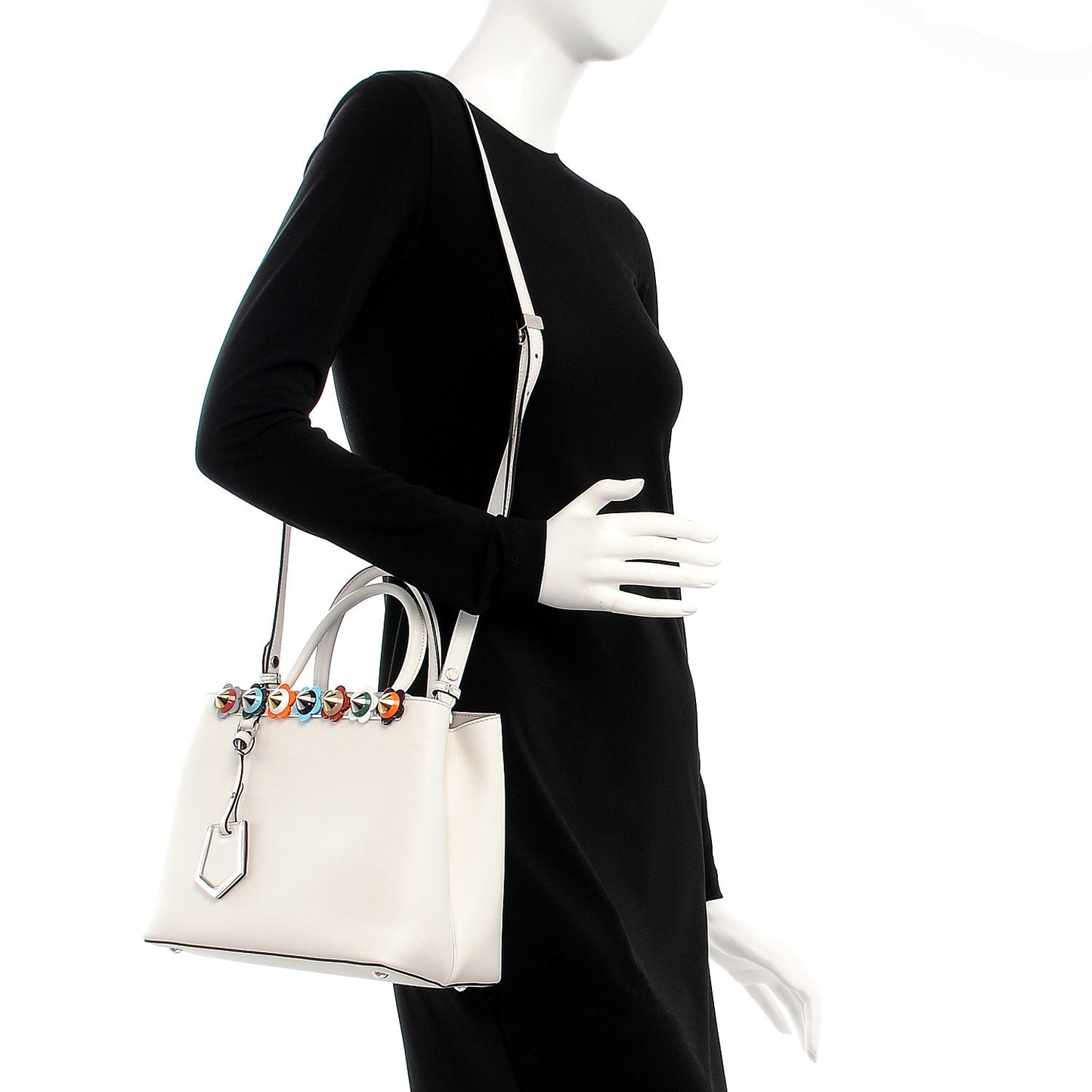 Calfskin PVC Flower Studs Petite 2Jours Tote White Ice Multicolor