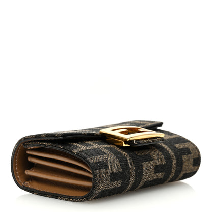 Fendi Fabric Jacquard FF 1974 Flap Card Holder Tobacco Moro 4 of 7