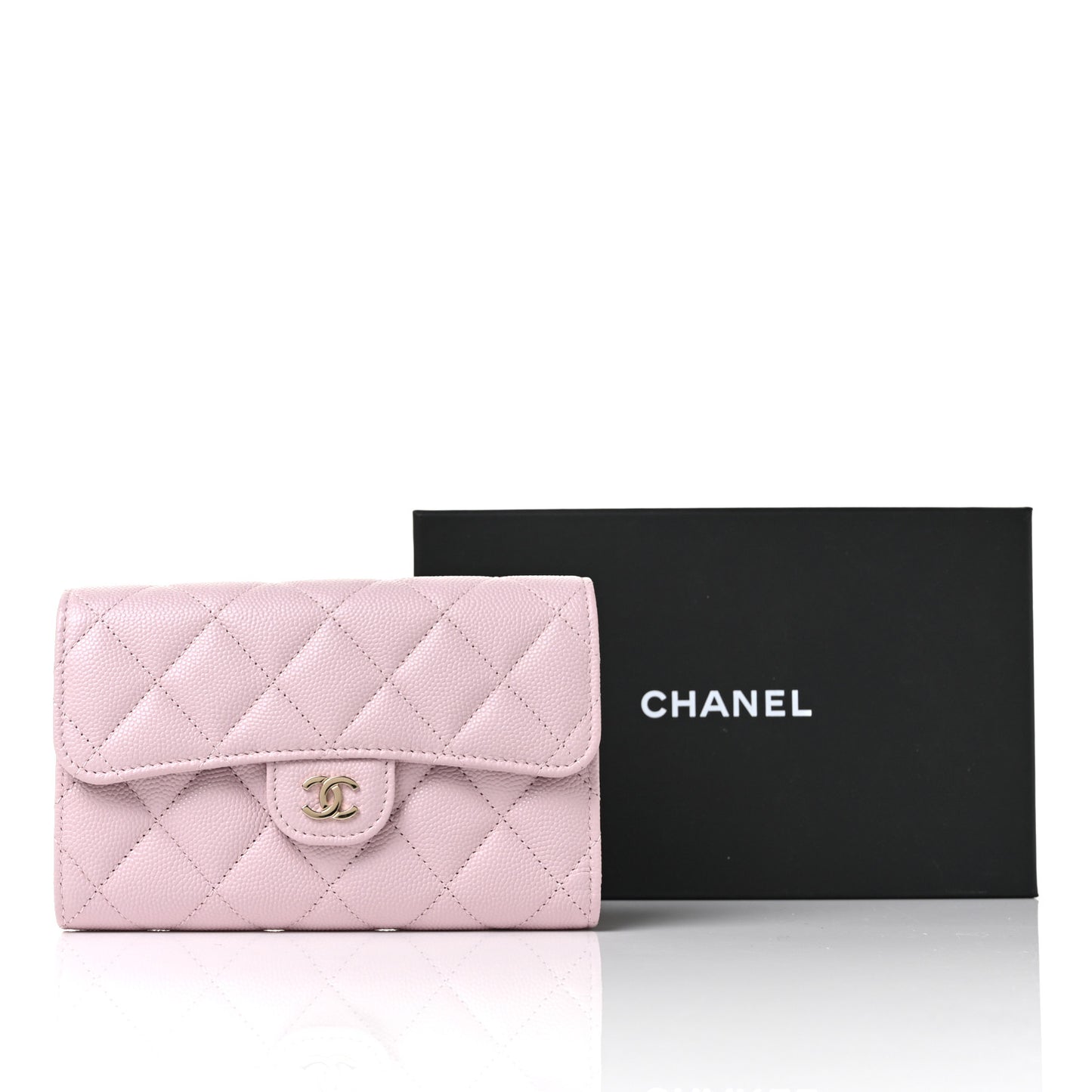 Caviar Quilted Medium Flap Wallet Pink