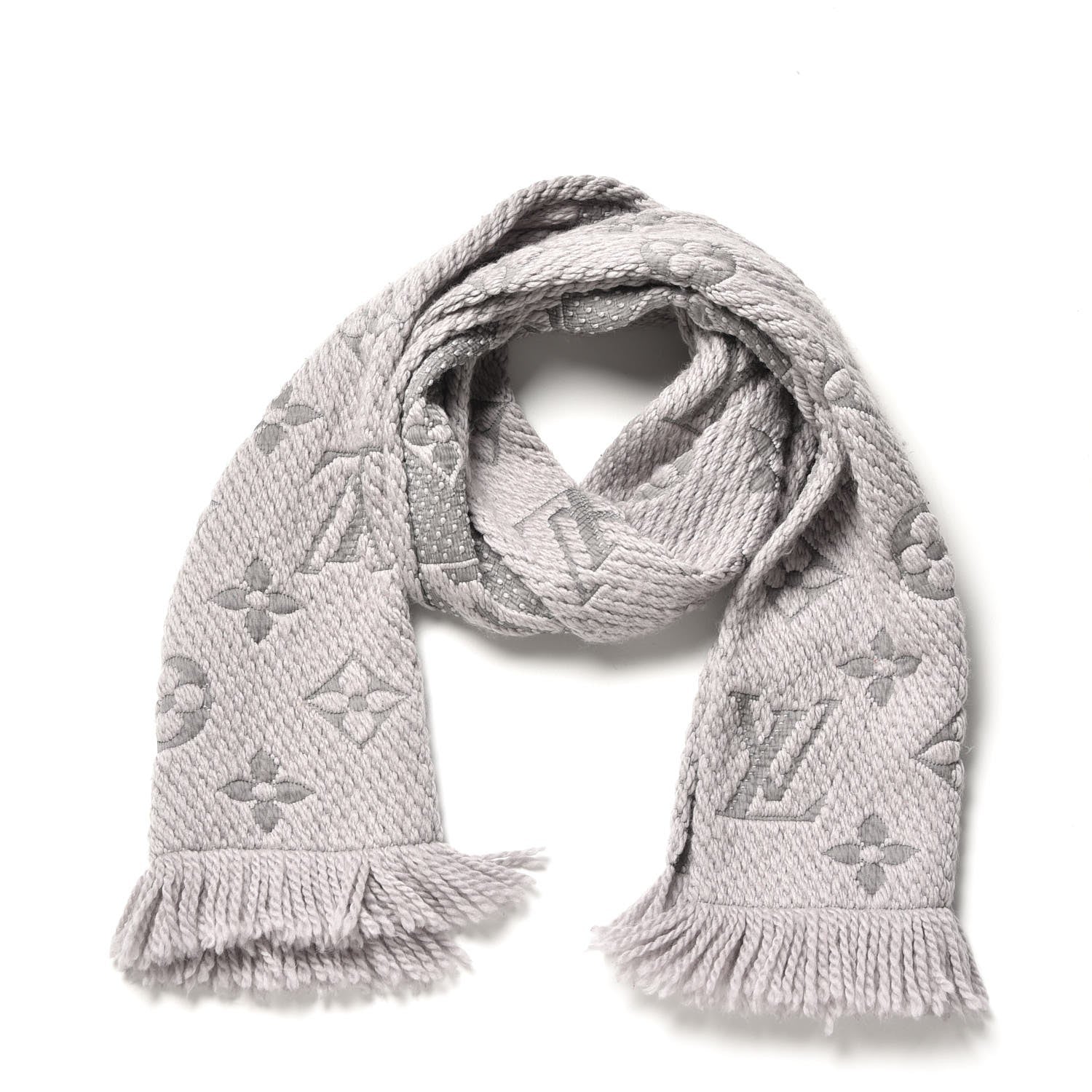 Louis Vuitton Wool Silk Logomania Scarf Pearl Grey 4 of 4