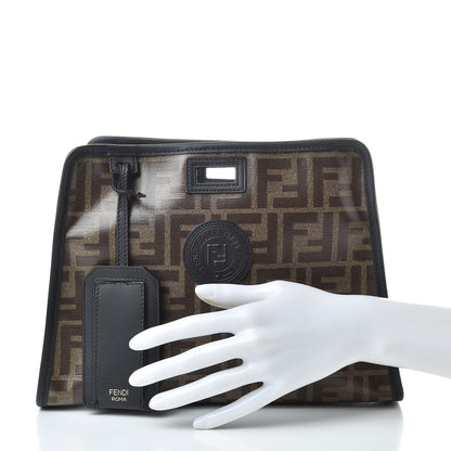 Fendi Glazed Fabric Vitello Century FF 1974 Stamp Patch Mini Peekaboo Defender Cover Mogano Panna Black 2 of 8
