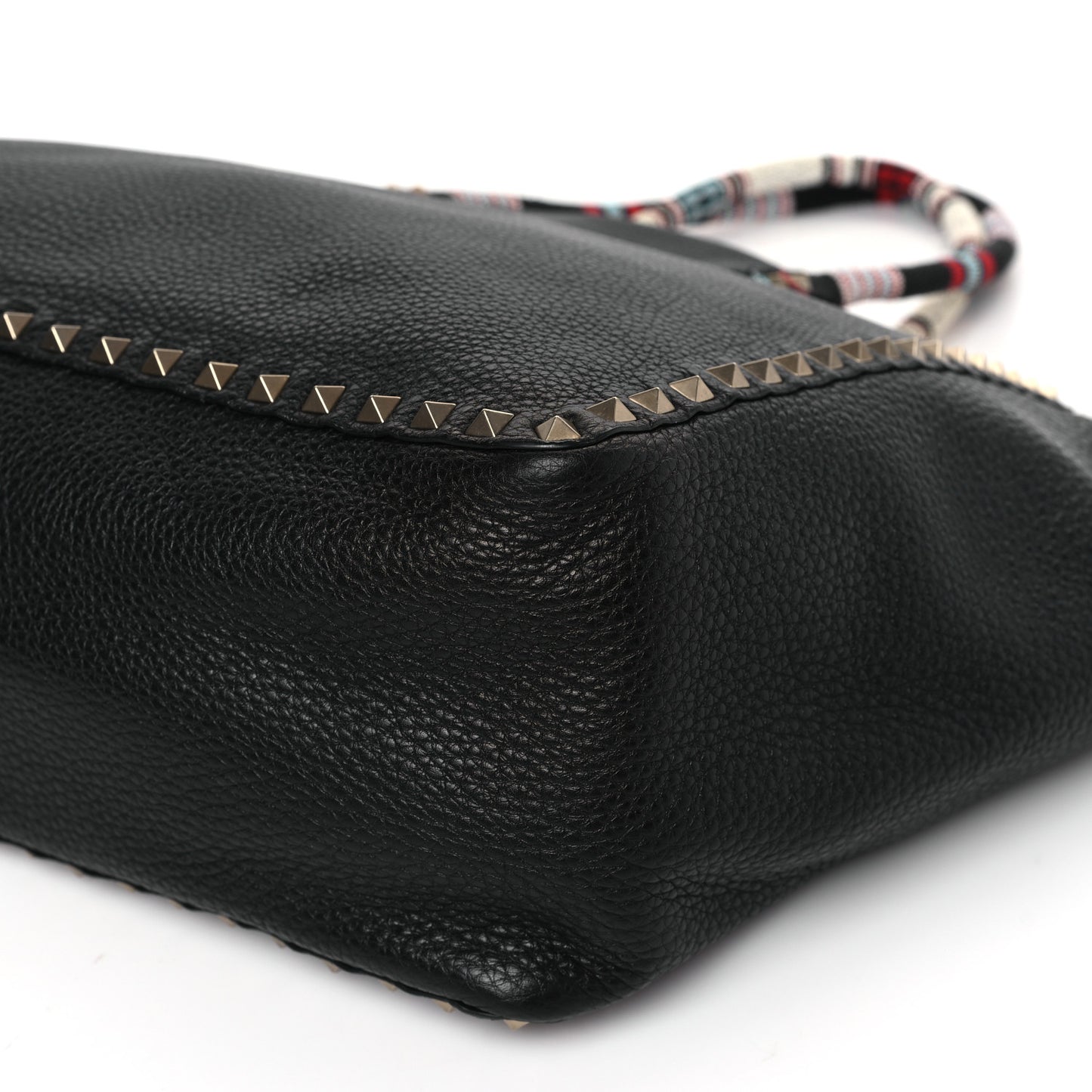 Pebbled Calfskin Beaded Rockstud Tote Black