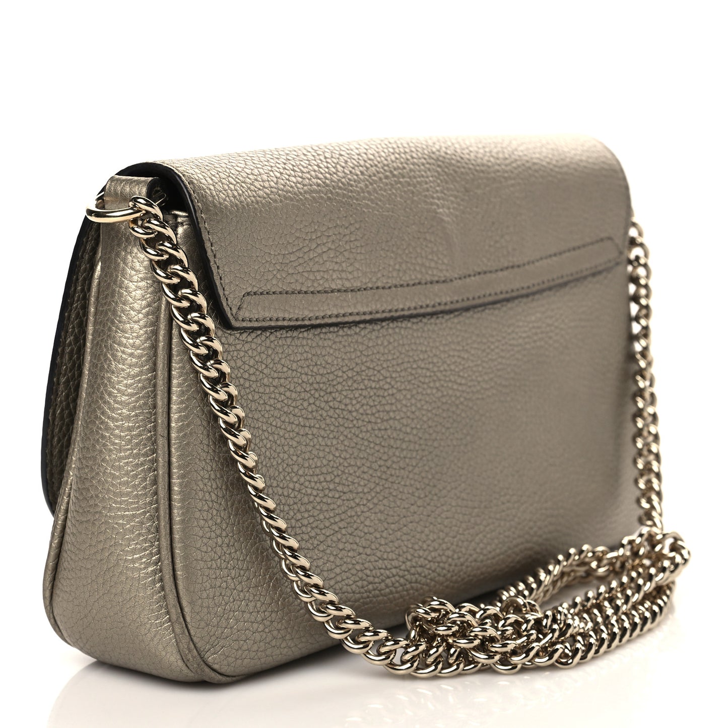 Metallic Pebbled Calfskin Medium Soho Flap Crossbody Golden Beige