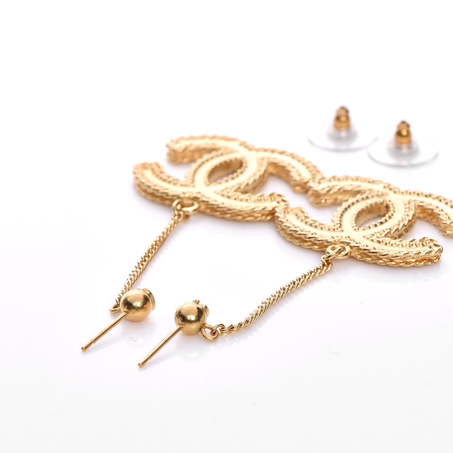 Chanel CC Drop Earrings Matte Gold 3 of 6