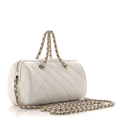 Chanel Caviar Quilted Barrel Clutch With Chain White 3 of 10