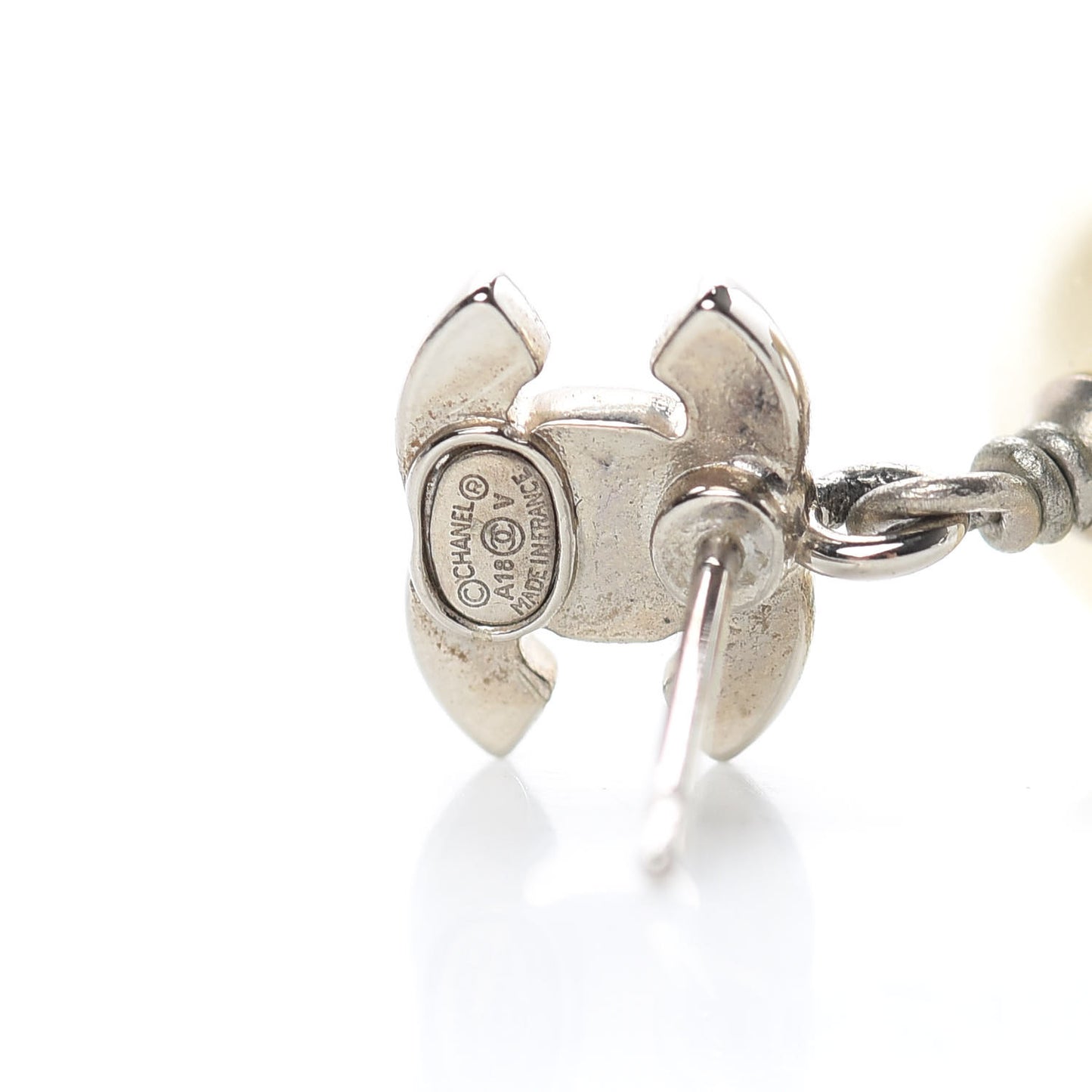 Crystal Pearl CC Drop Earrings Silver Pearly White