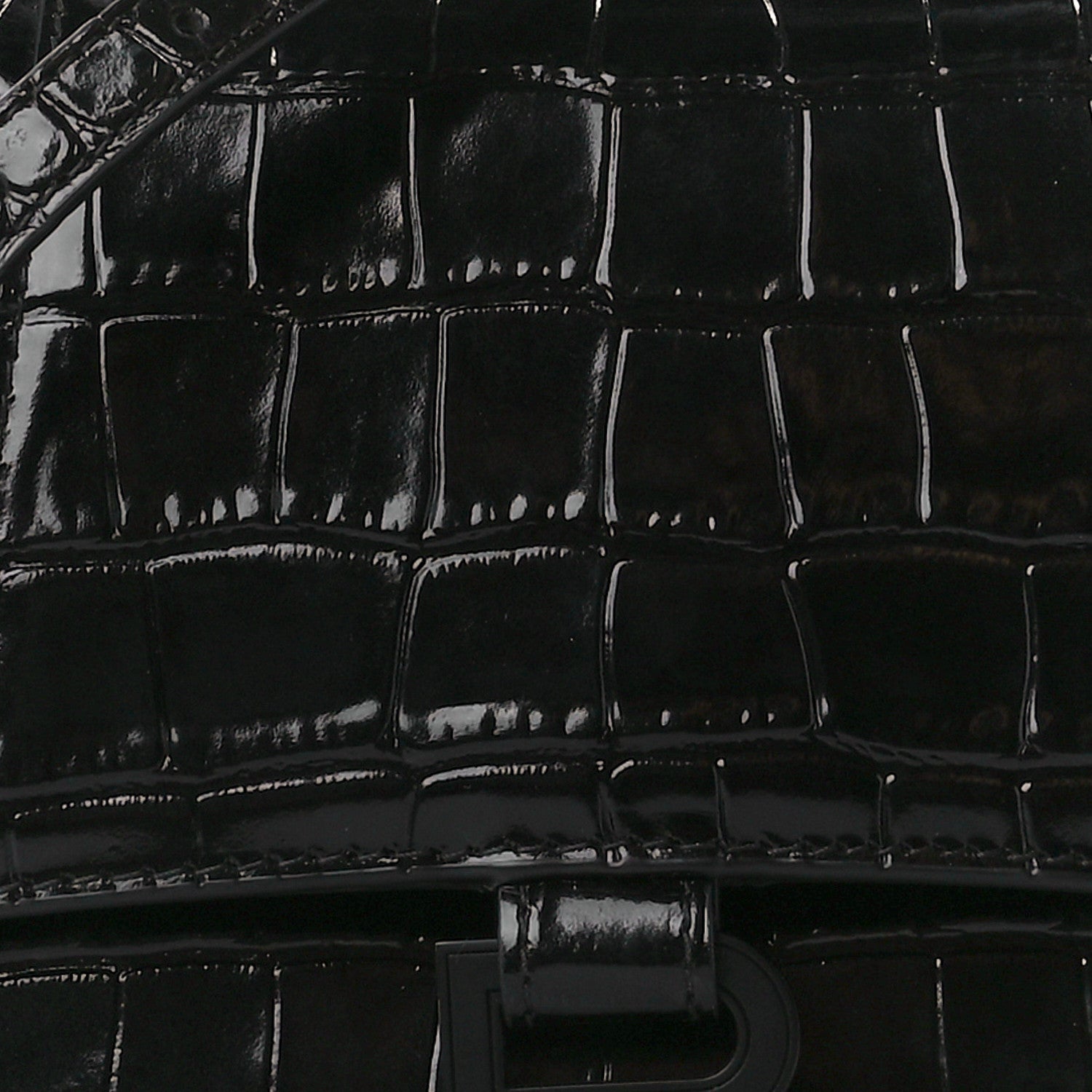 Balenciaga Shiny Calfskin Monochrome Crocodile Embossed Small Hourglass Top Handle Bag Black 9 of 11