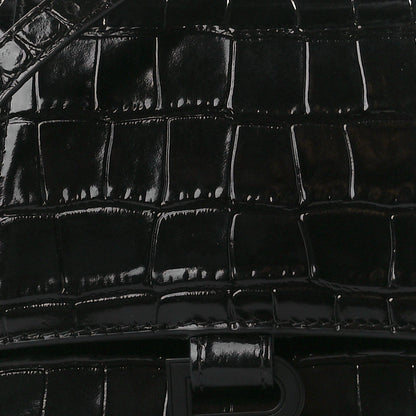 Balenciaga Shiny Calfskin Monochrome Crocodile Embossed Small Hourglass Top Handle Bag Black 9 of 11