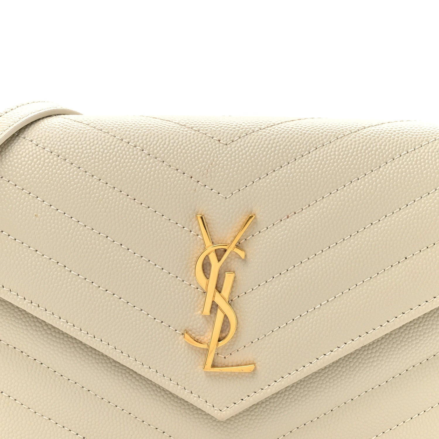 Saint Laurent Grain De Poudre Matelasse Chevron Monogram Envelope Chain Wallet Crema Soft 7 of 9