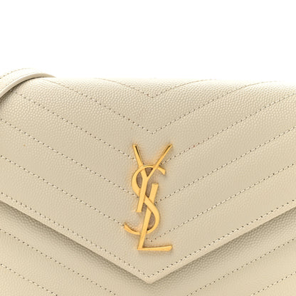 Saint Laurent Grain De Poudre Matelasse Chevron Monogram Envelope Chain Wallet Crema Soft 7 of 9