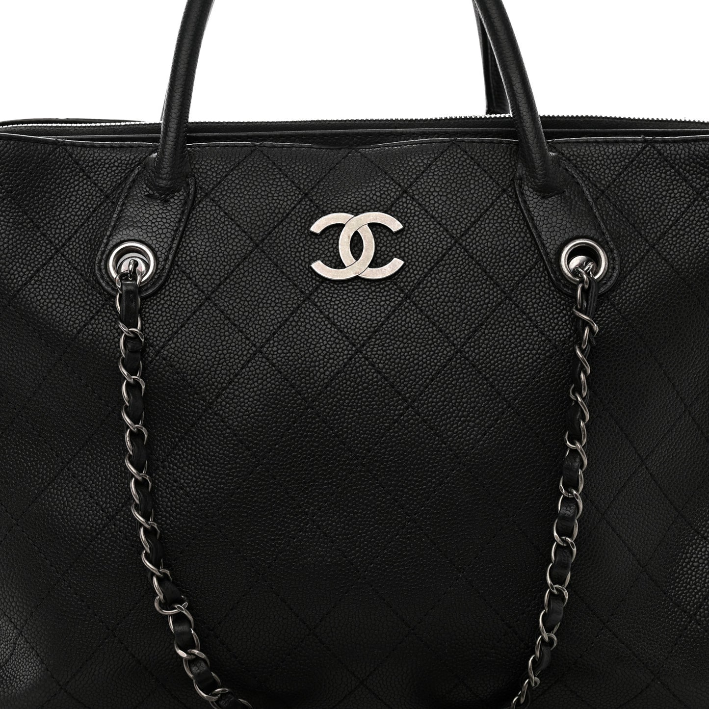 Grained Vegetal Calfskin Urban Shopping Tote Black