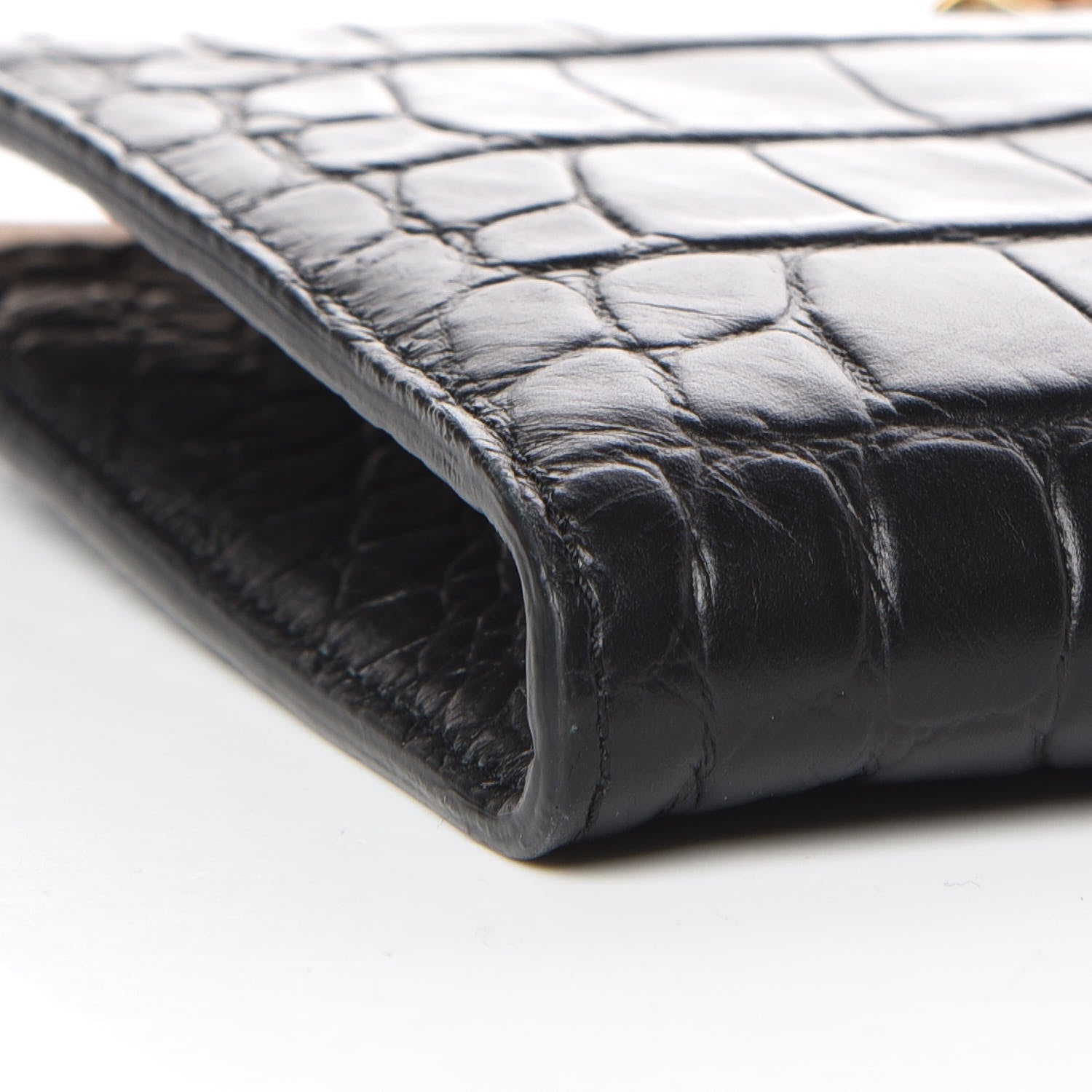 Alexander McQueen Calfskin Crocodile Embossed Knuckle Flat Clutch Black Gold 9 of 10