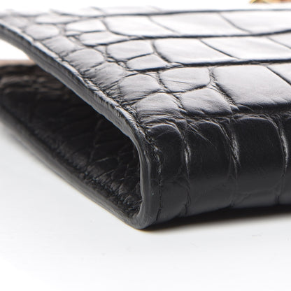 Alexander McQueen Calfskin Crocodile Embossed Knuckle Flat Clutch Black Gold 9 of 10