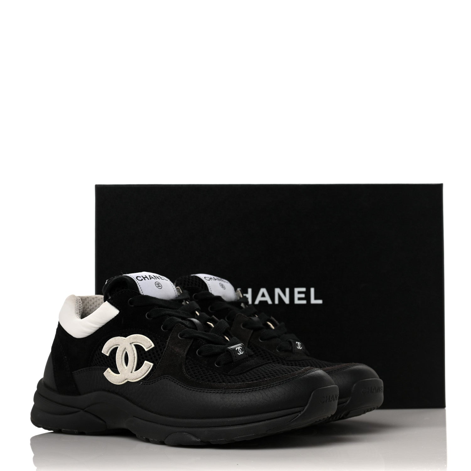 Chanel Mesh Suede Grained Calfskin Womens CC Sneakers 40 Black White 9 of 9