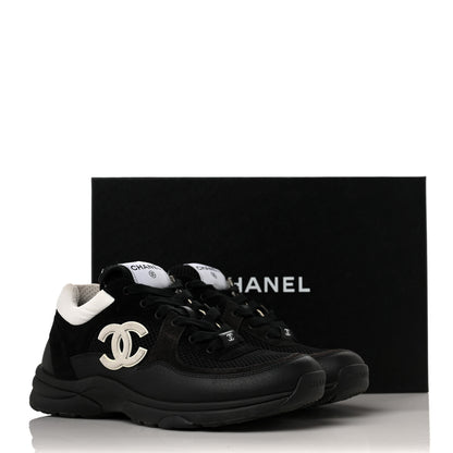 Chanel Mesh Suede Grained Calfskin Womens CC Sneakers 40 Black White 9 of 9