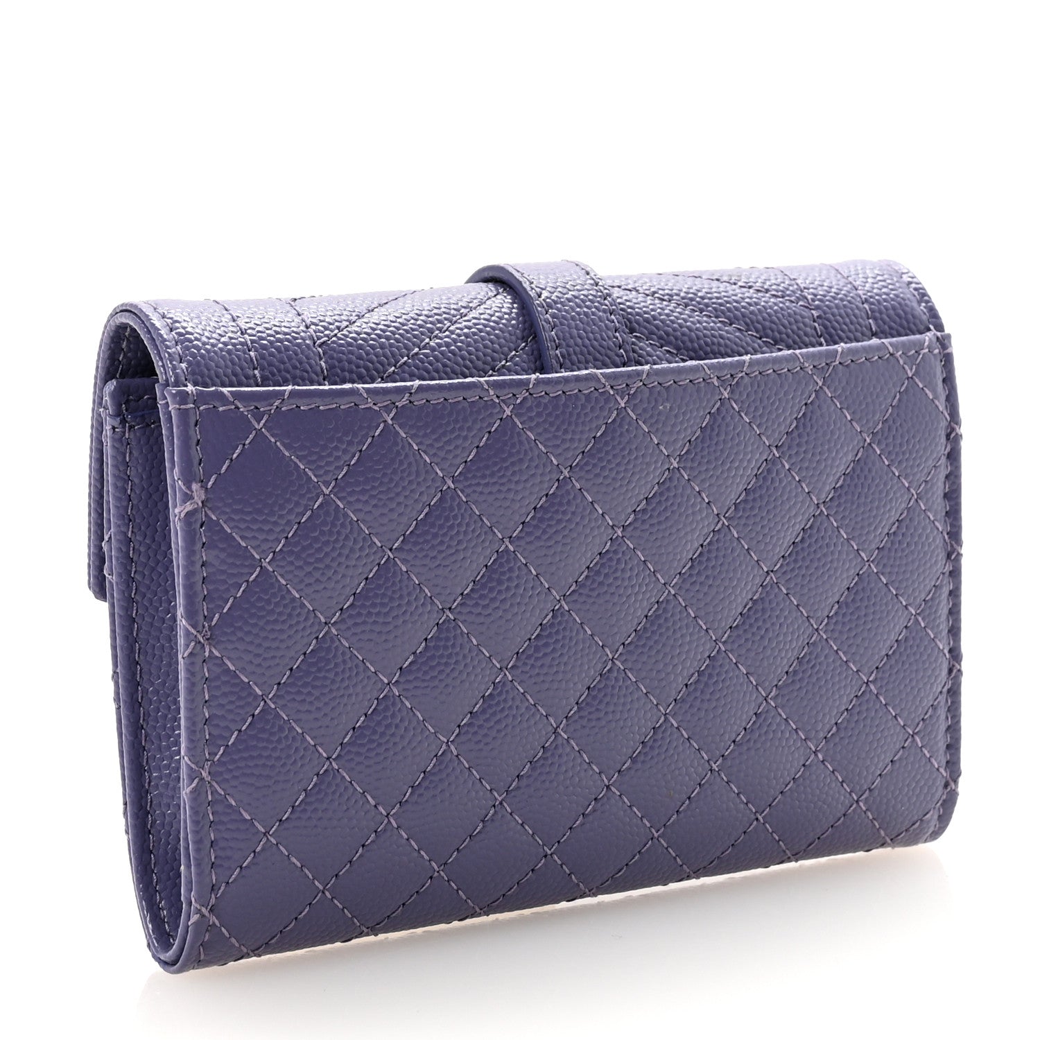 Saint Laurent Grain De Poudre Textured Mixed Matelasse Triquilt Small Monogram Envelope Wallet Dark Wisteria 3 of 6