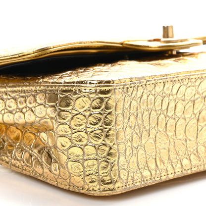 Chanel Metallic Calfskin Crocodile Embossed Cocodile Rectangular Mini Flap Gold 9 of 10