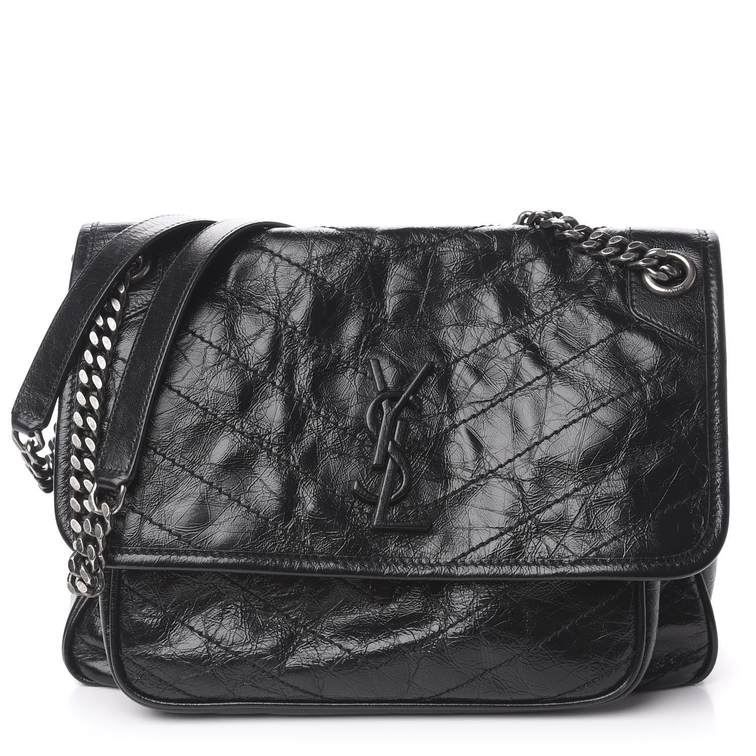 Saint Laurent Crinkled Calfskin Matelasse Monogram Medium Niki Chain Satchel Black 1 of 10