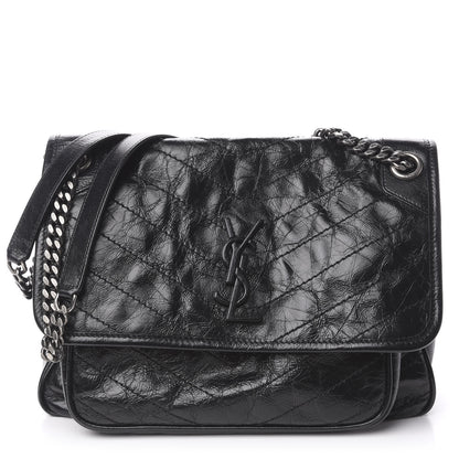 Saint Laurent Crinkled Calfskin Matelasse Monogram Medium Niki Chain Satchel Black 1 of 10