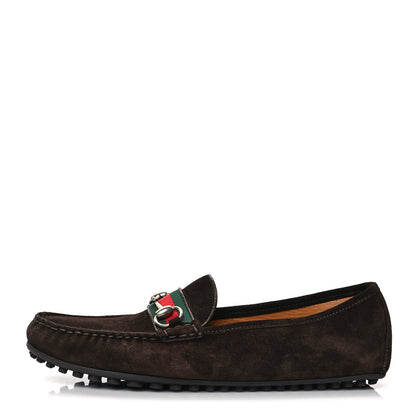 Gucci Suede Web Mens Horsebit Driver Loafers 9 Cocoa 1 of 8