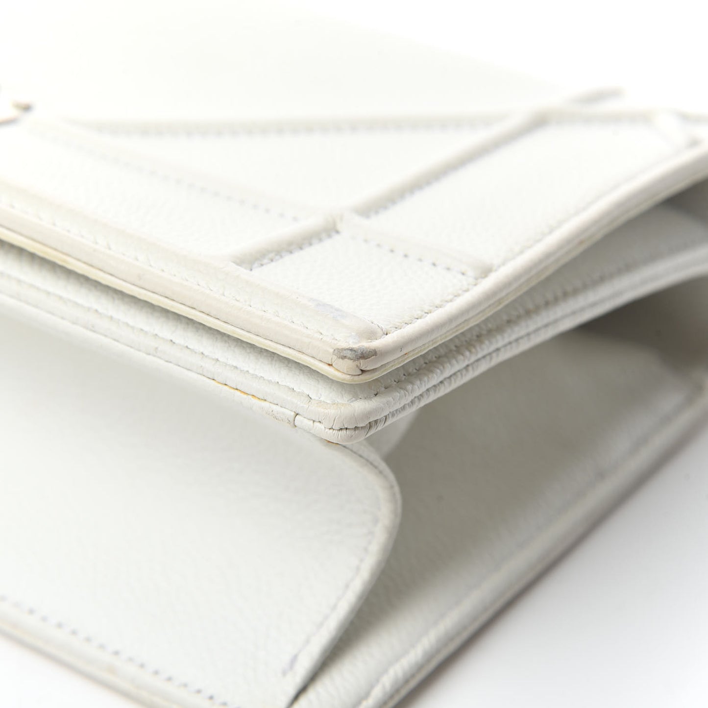 Grained Calfskin Small Diorama Flap Bag White