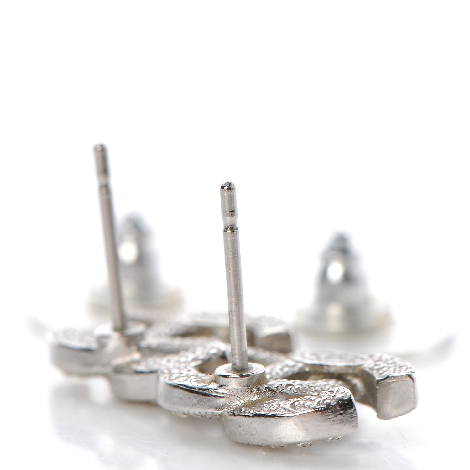 Chanel Crystal Timeless CC Earrings Silver 3 of 7