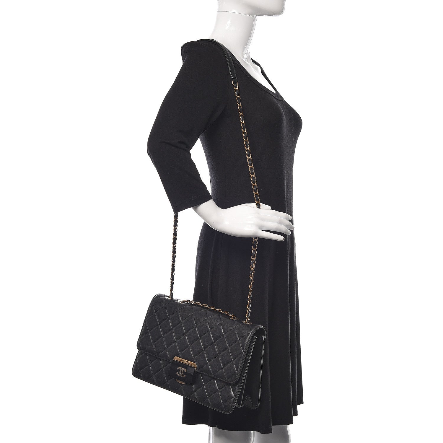 Chanel Sheepskin Quilted Large Beauty Lock Flap Black 2 of 12