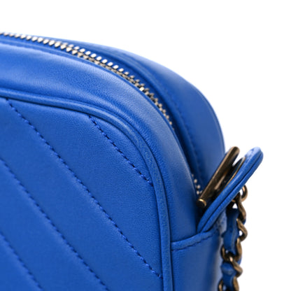 Chanel Lambskin Chevron Quilted Pyramid CC Camera Case Blue 13 of 13