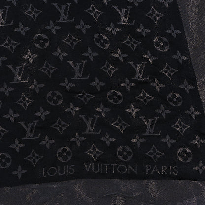 Louis Vuitton Silk Lurex Wool Monogram Shine Shawl Black 2 of 4