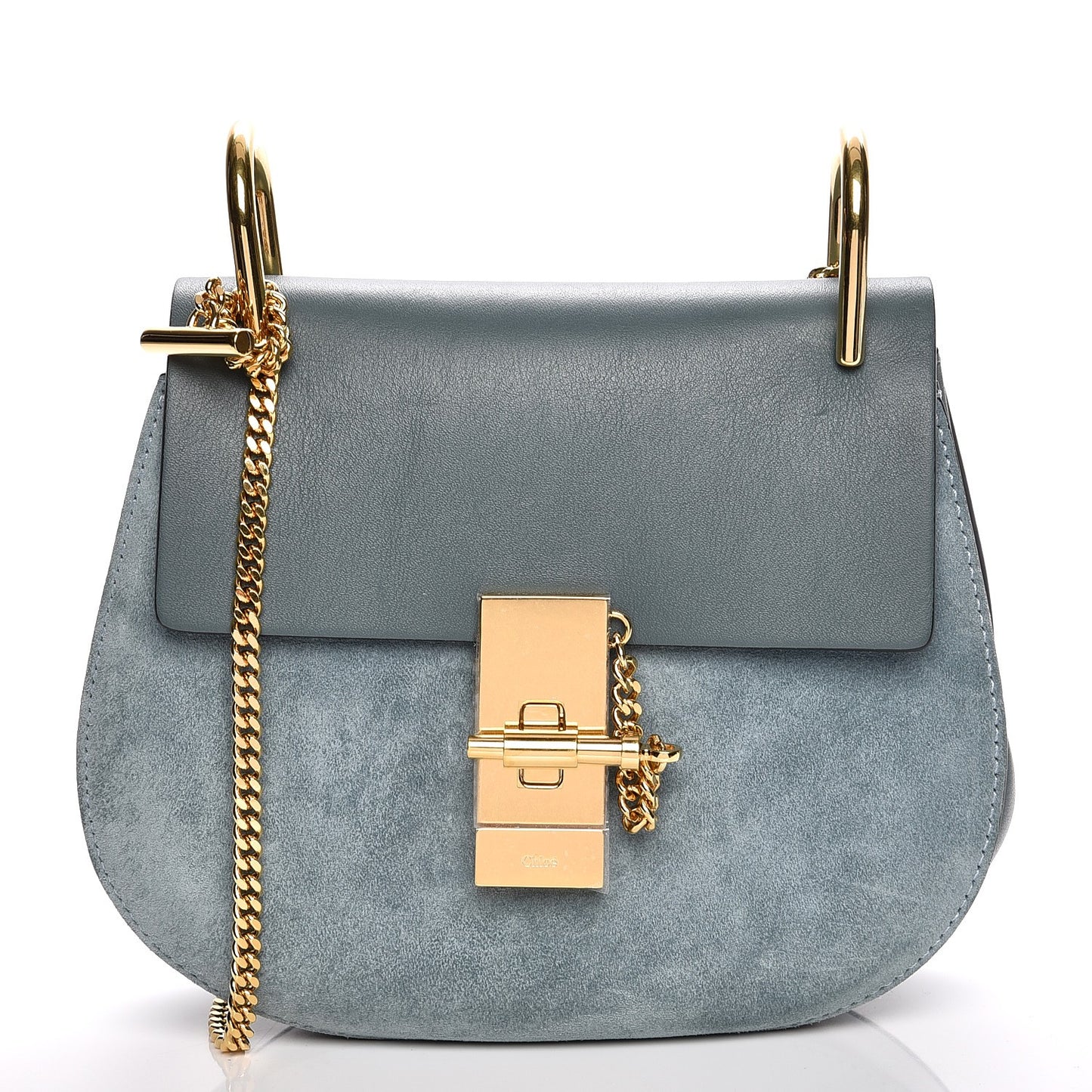 Suede Smooth Calfskin Mini Drew Shoulder Bag Cloudy Blue