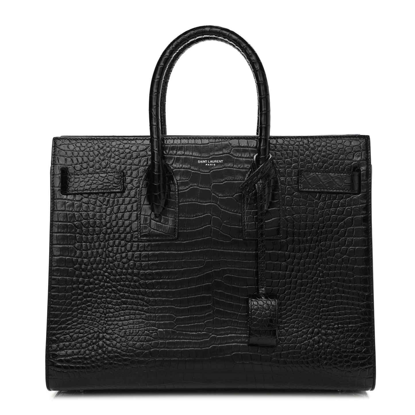 Calfskin Crocodile Embossed Small Sac de Jour Black