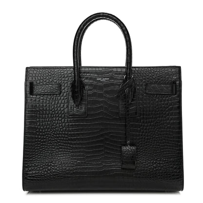 Saint Laurent Calfskin Crocodile Embossed Small Sac de Jour Black 1 of 10