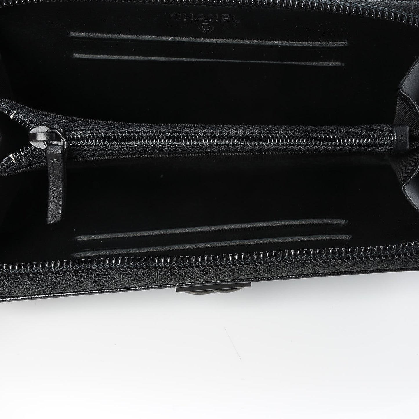 Calfskin Painted Chevron Embossed Small Boy Zip Wallet Black