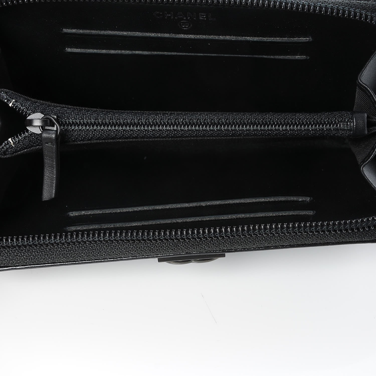 Chanel Calfskin Painted Chevron Embossed Small Boy Zip Wallet Black 5 of 9