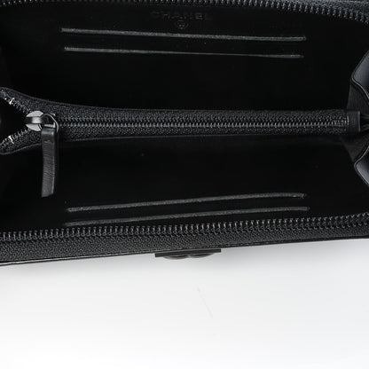 Chanel Calfskin Painted Chevron Embossed Small Boy Zip Wallet Black 5 of 9