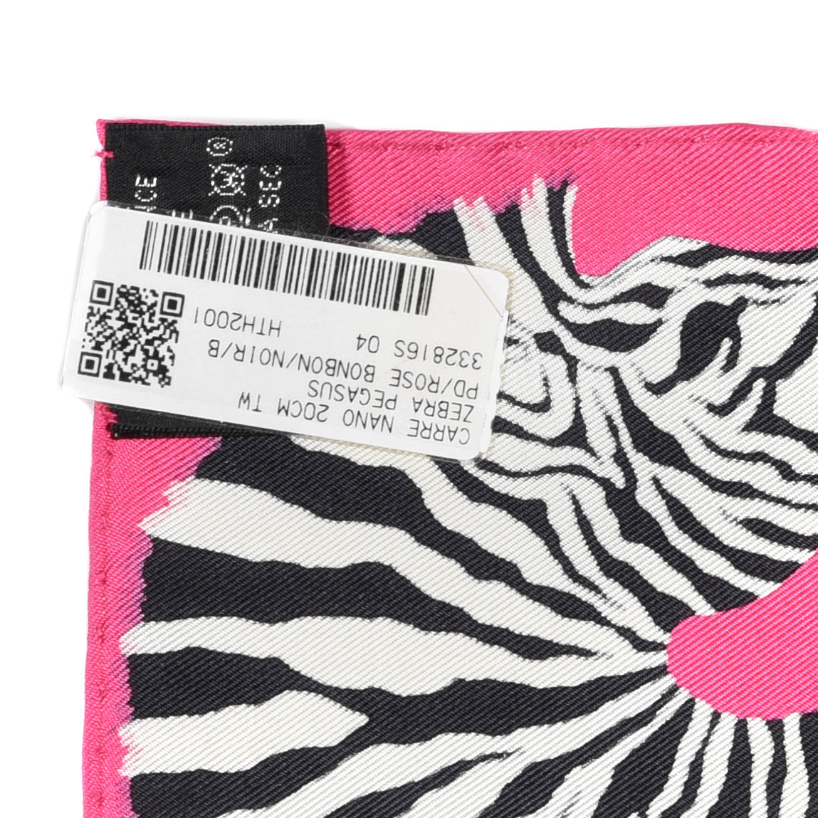 Silk Carre Zebra Pegasus Nano Scarf 20 Rose Bonbon Black White