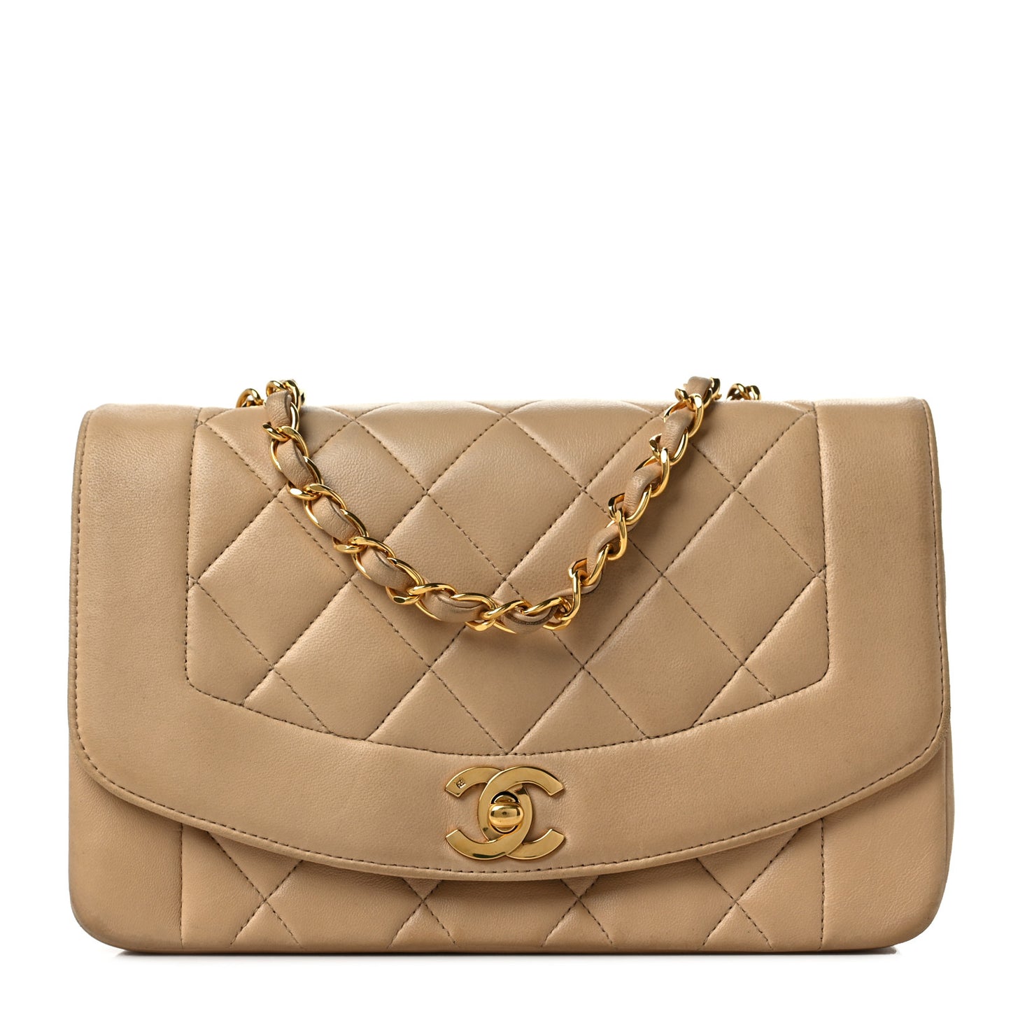 Lambskin Quilted Small Single Flap Beige