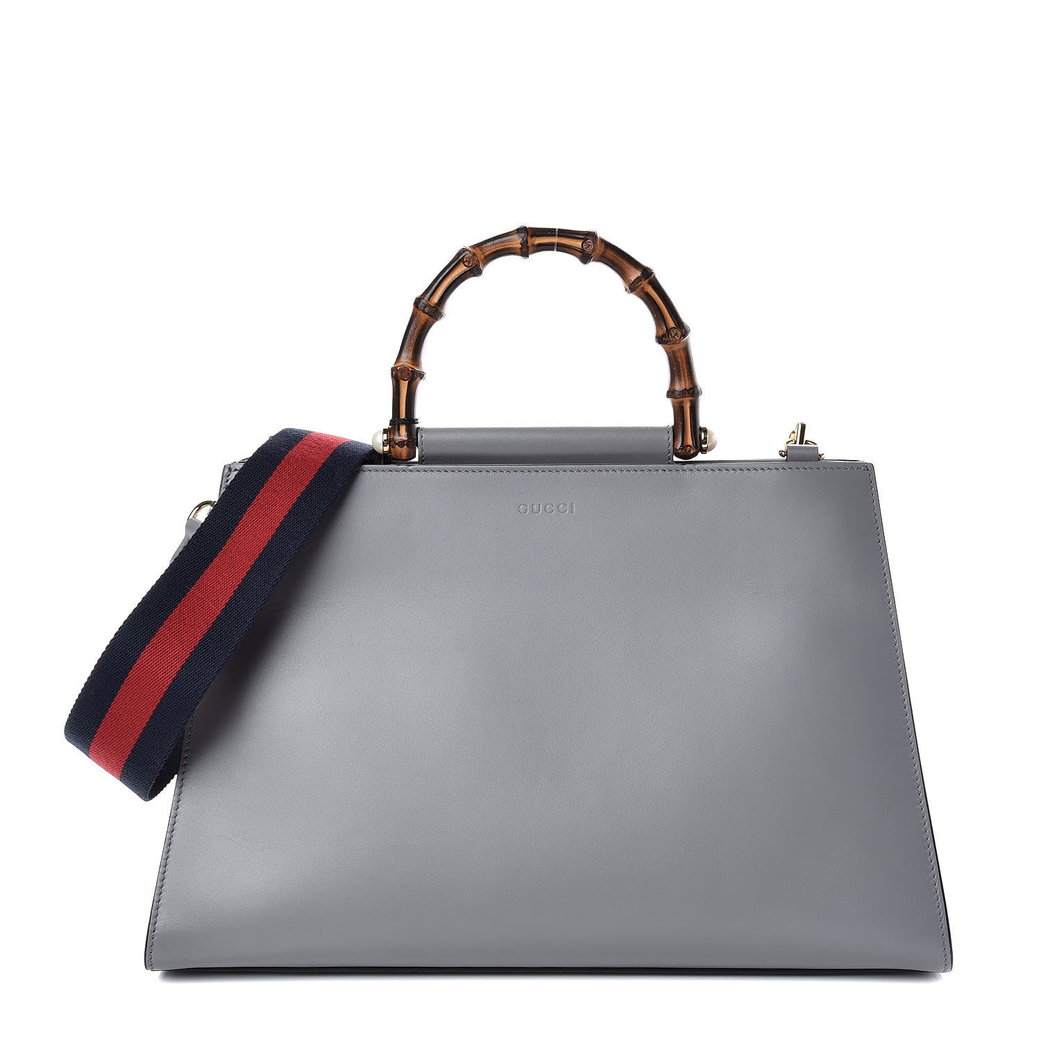 Gucci Nappa Bamboo Web Medium Nymphaea Top Handle Bag Deep Grey Mystic White 1 of 11
