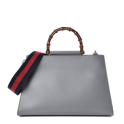 Gucci Nappa Bamboo Web Medium Nymphaea Top Handle Bag Deep Grey Mystic White 1 of 11