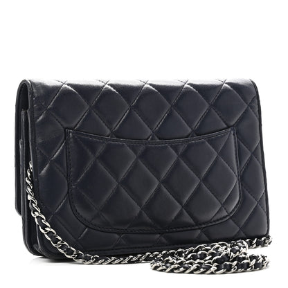Chanel Lambskin Quilted Wallet On Chain WOC Navy Blue 3 of 11