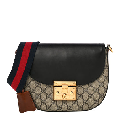 Gucci GG Supreme Monogram Web Medium Padlock Messenger Shoulder Bag Black 1 of 28