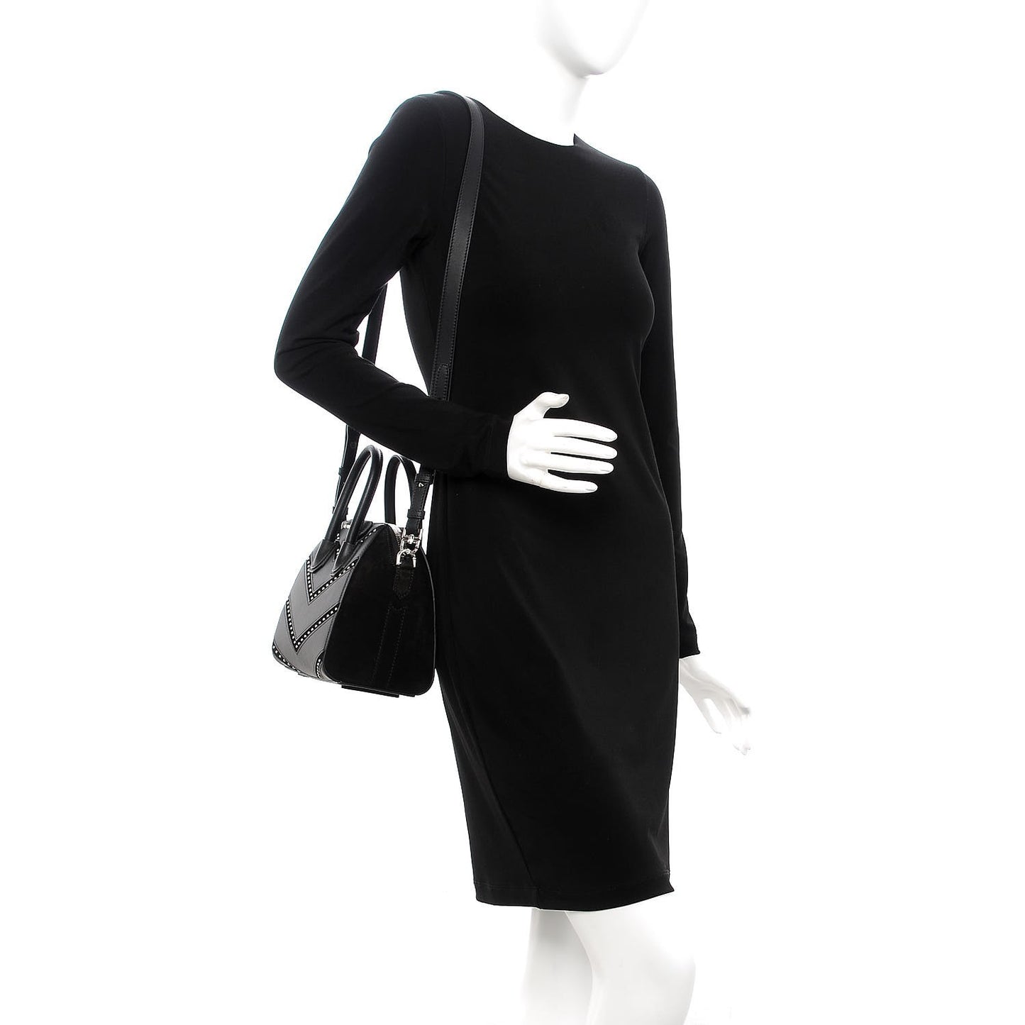 Calfskin Suede Mini Studded Chevron Antigona Black
