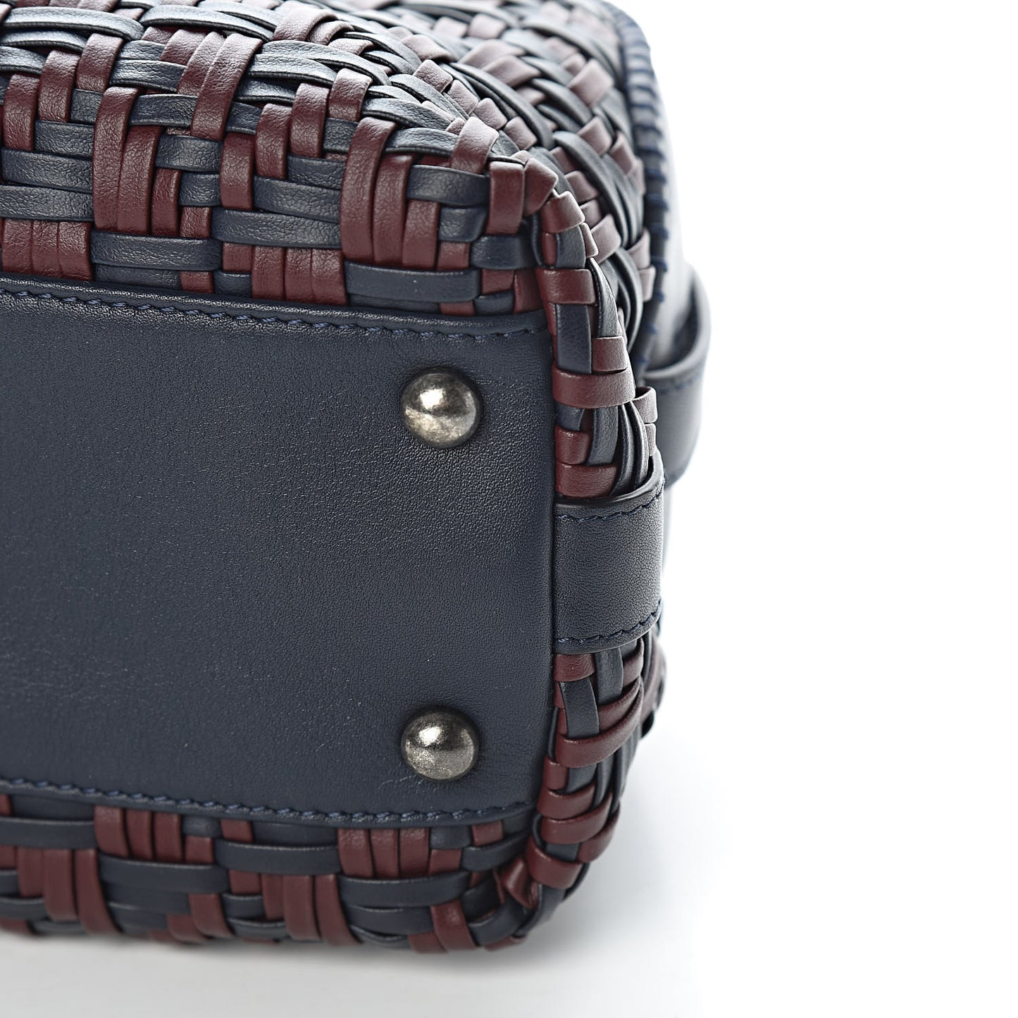 Calfskin Woven Bowling Bag Navy Blue
