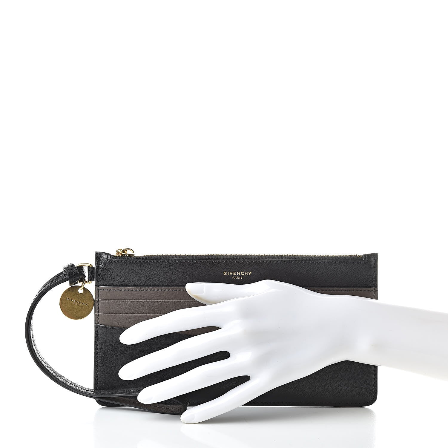 Givenchy Calfskin GV3 Wristlet Zip Card Holder Black Grey 2 of 10